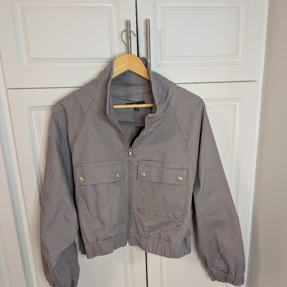 Lulus Grey/Lilac Cropped Utility Bomber Military Style Jacket | Women’s Medium - Picture 1 of 11